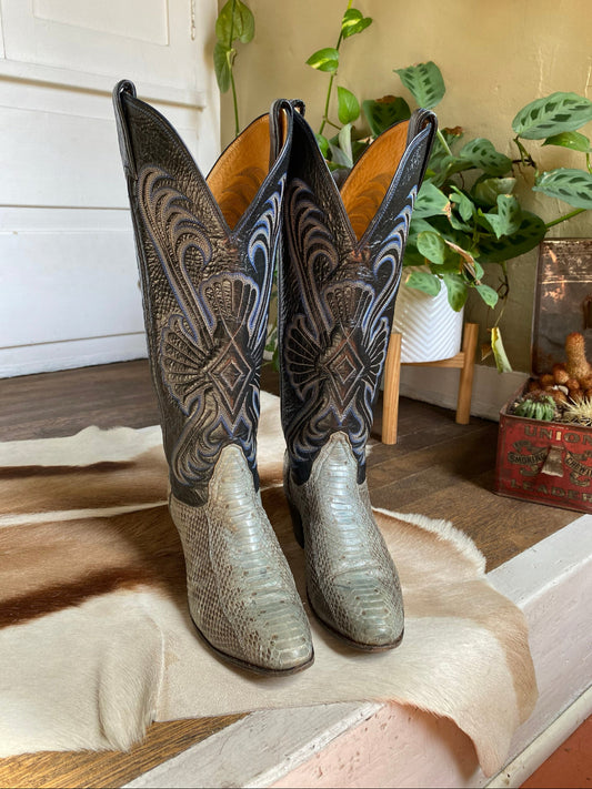 Vintage Tony Lama Python Leather Boots, Womens 5B