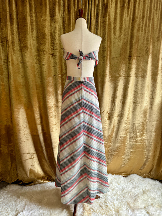 Vintage Skirt Set 1970s | Red, Cream, Black | S-M