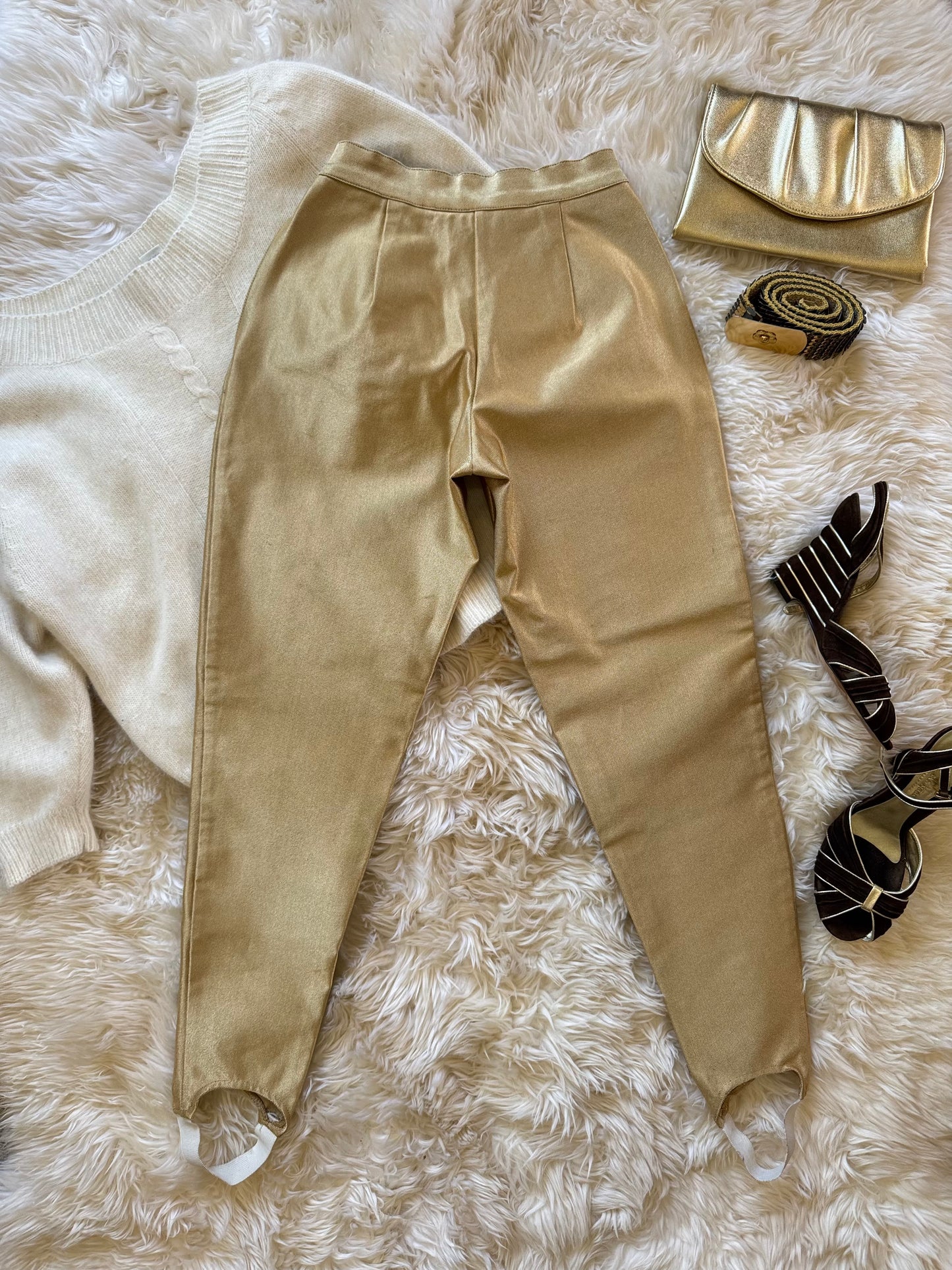 Vintage Stirrup Pants, Metallic Gold, XXS-XS
