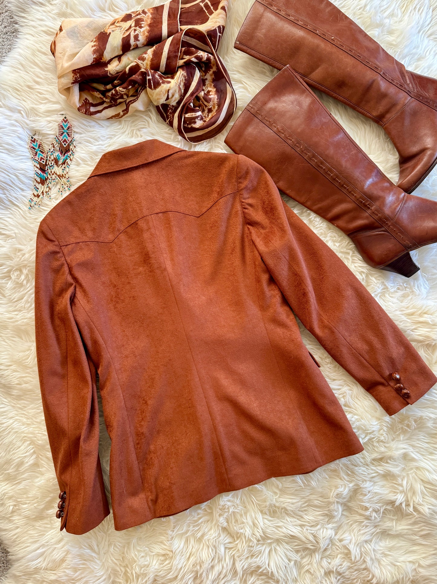 Vintage Western Blazer by Farah | Micro Suede | Rust Brown