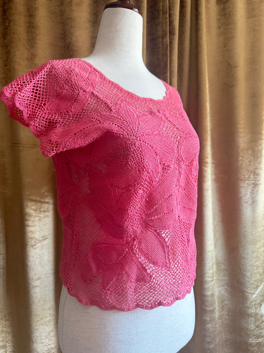 Vintage Crochet Top, Pink | M