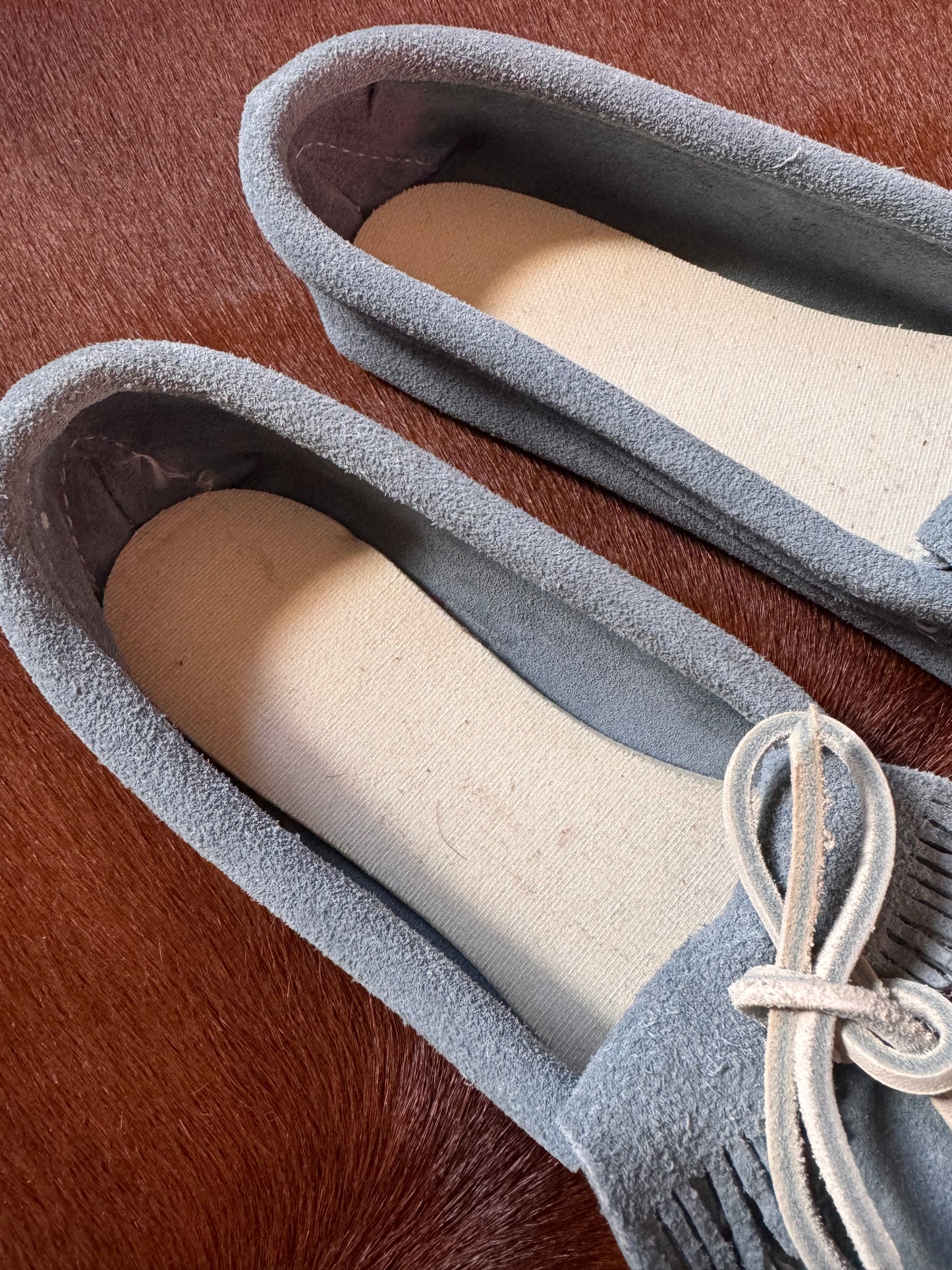 Hand-Made Moccasins, Baby Blue Leather | Beaded Thunderbird | Cherokee Native American | 6