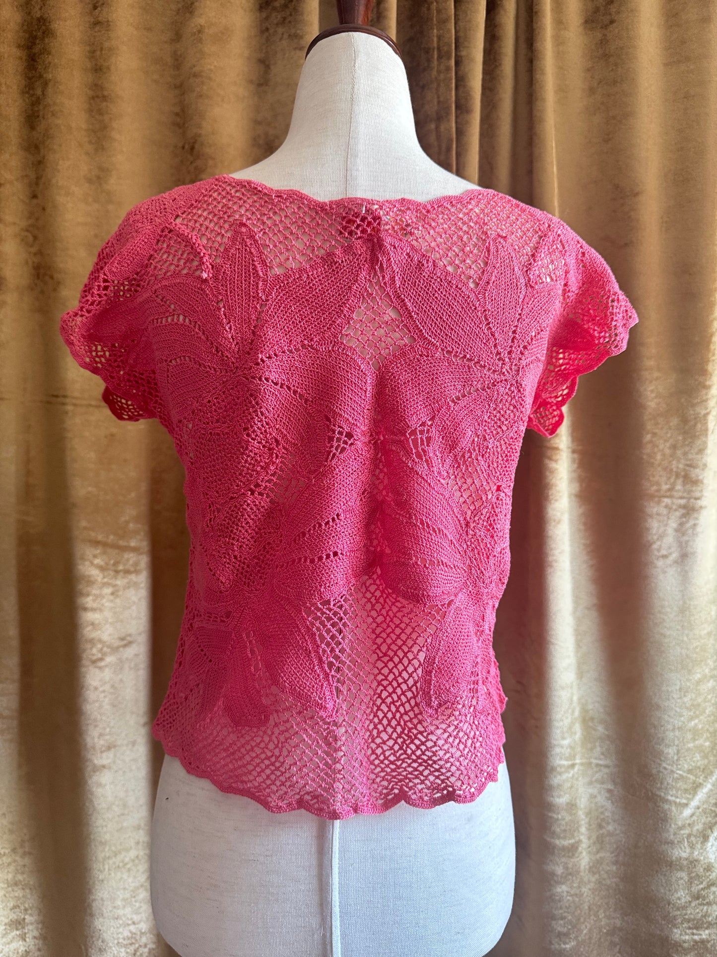 Vintage Crochet Top, Pink | M