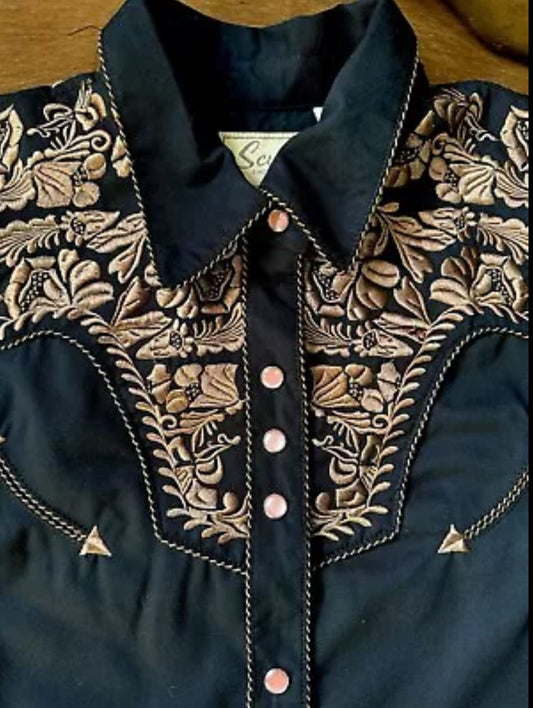 Men’s Scully Embroidered Pearl Snap | Black & Bronze | XXL