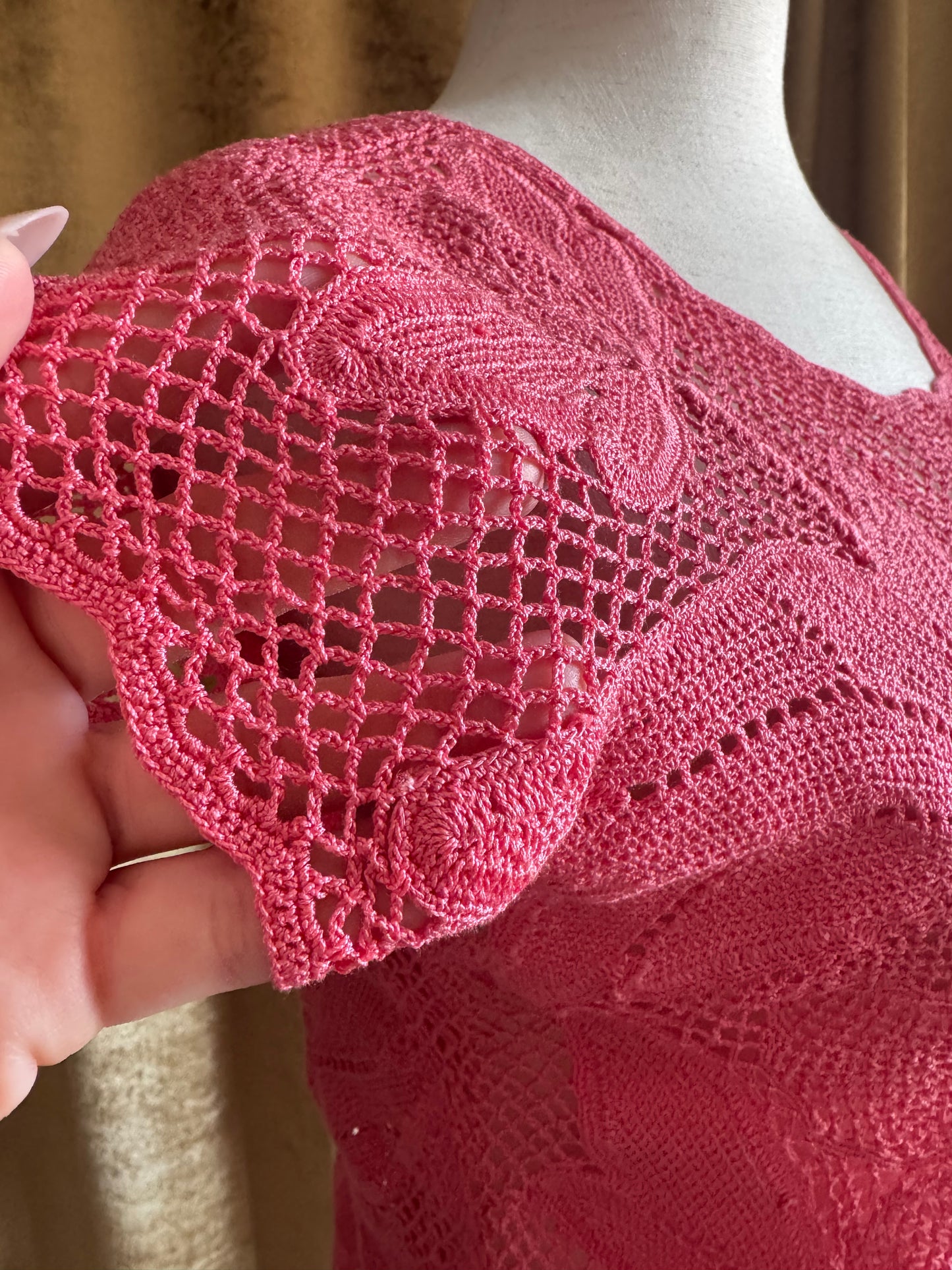 Vintage Crochet Top, Pink | M