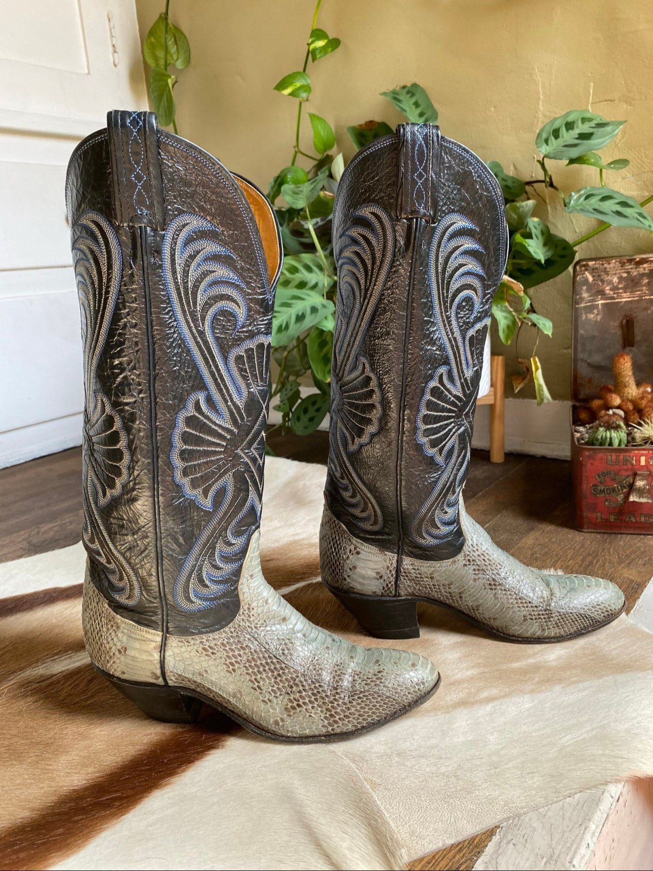 Vintage Tony Lama Python Leather Boots, Womens 5B