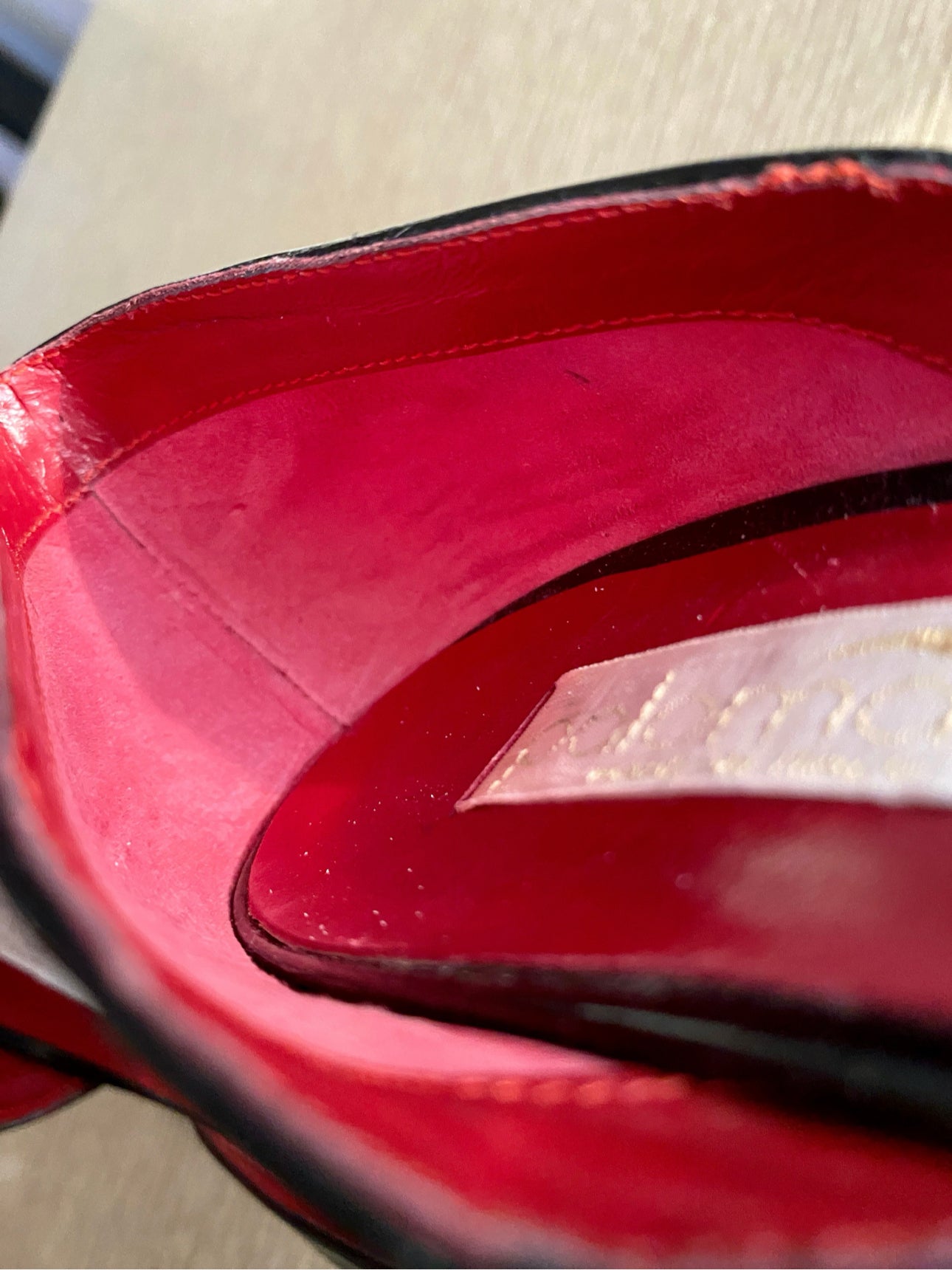 Vintage 1950's Patent Peep-Toe Heels, Black & Bubble Gum Pink w/ Lipstick Red Suede interior, Sz 36B EU 4.5BUS