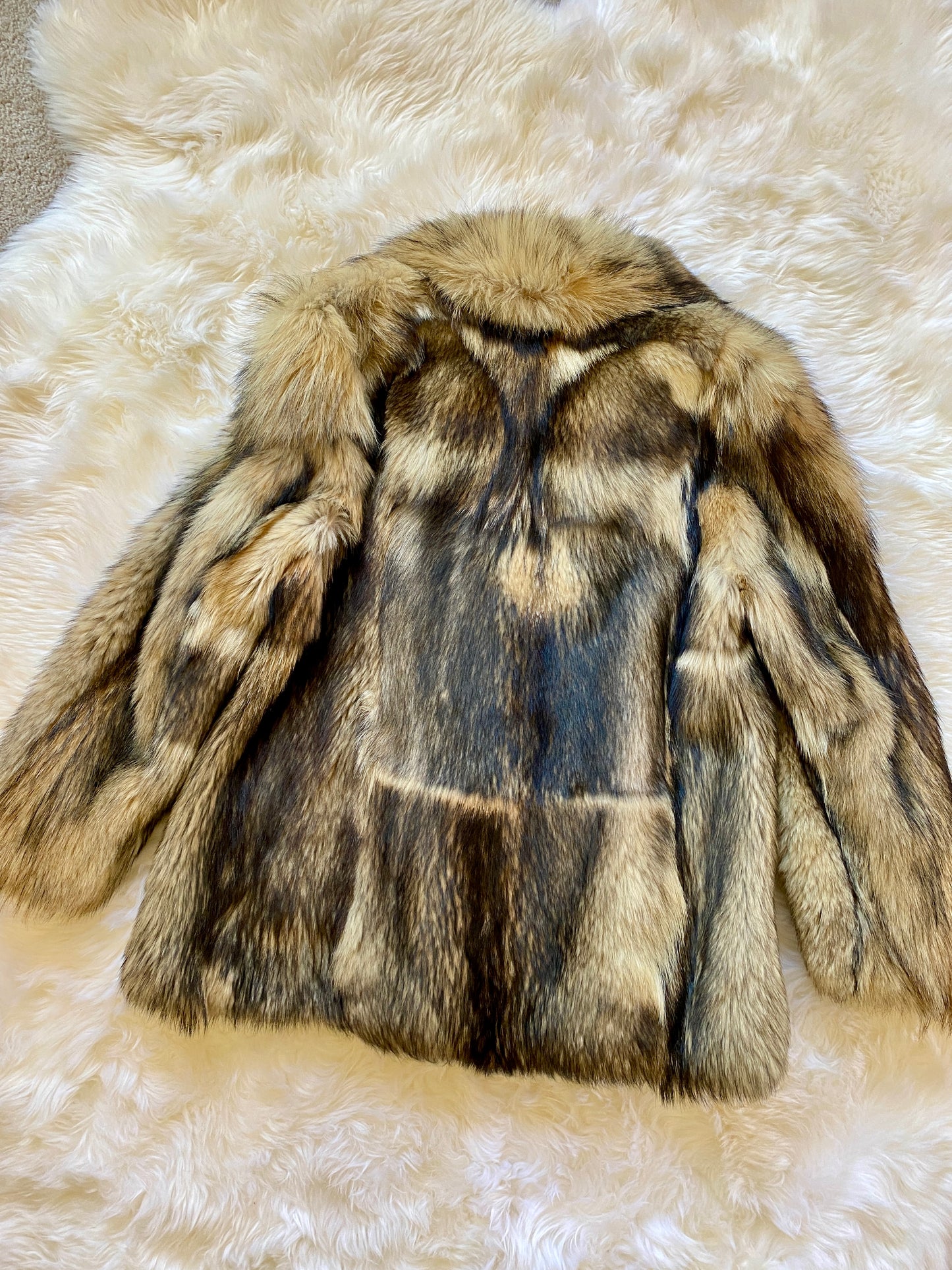 Genuine Fox Fur Coat, Short, Great Condition, Brown, Tan & Black | L