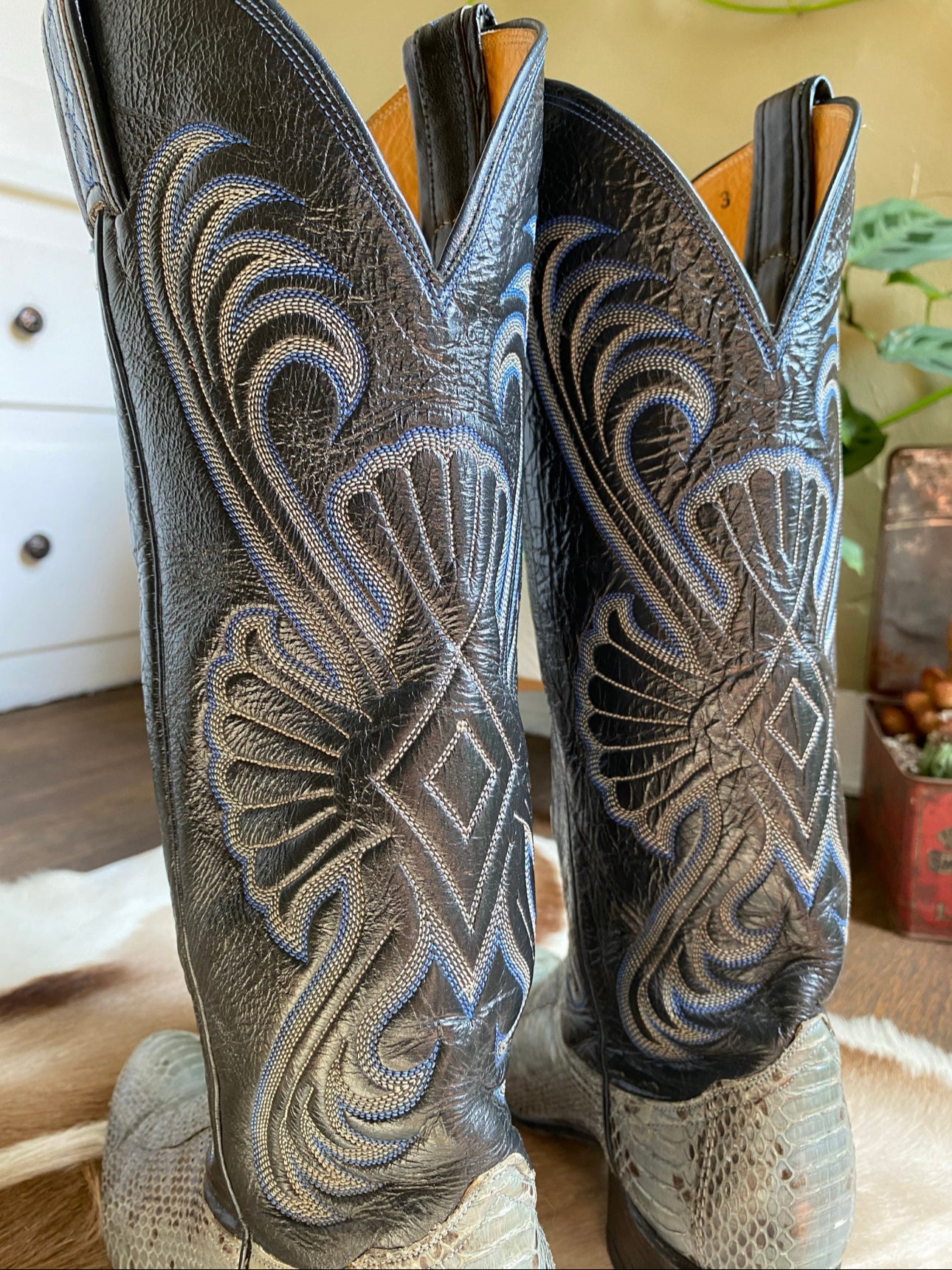 Vintage Tony Lama Python Leather Boots, Womens 5B
