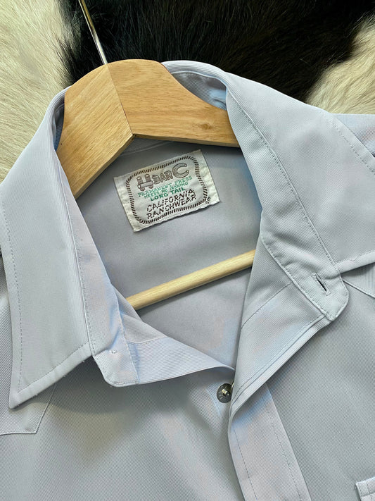 Vintage H Bar C Western Pearl Snap Button Down Shirt | Baby Blue | Mens 15 1/2-34