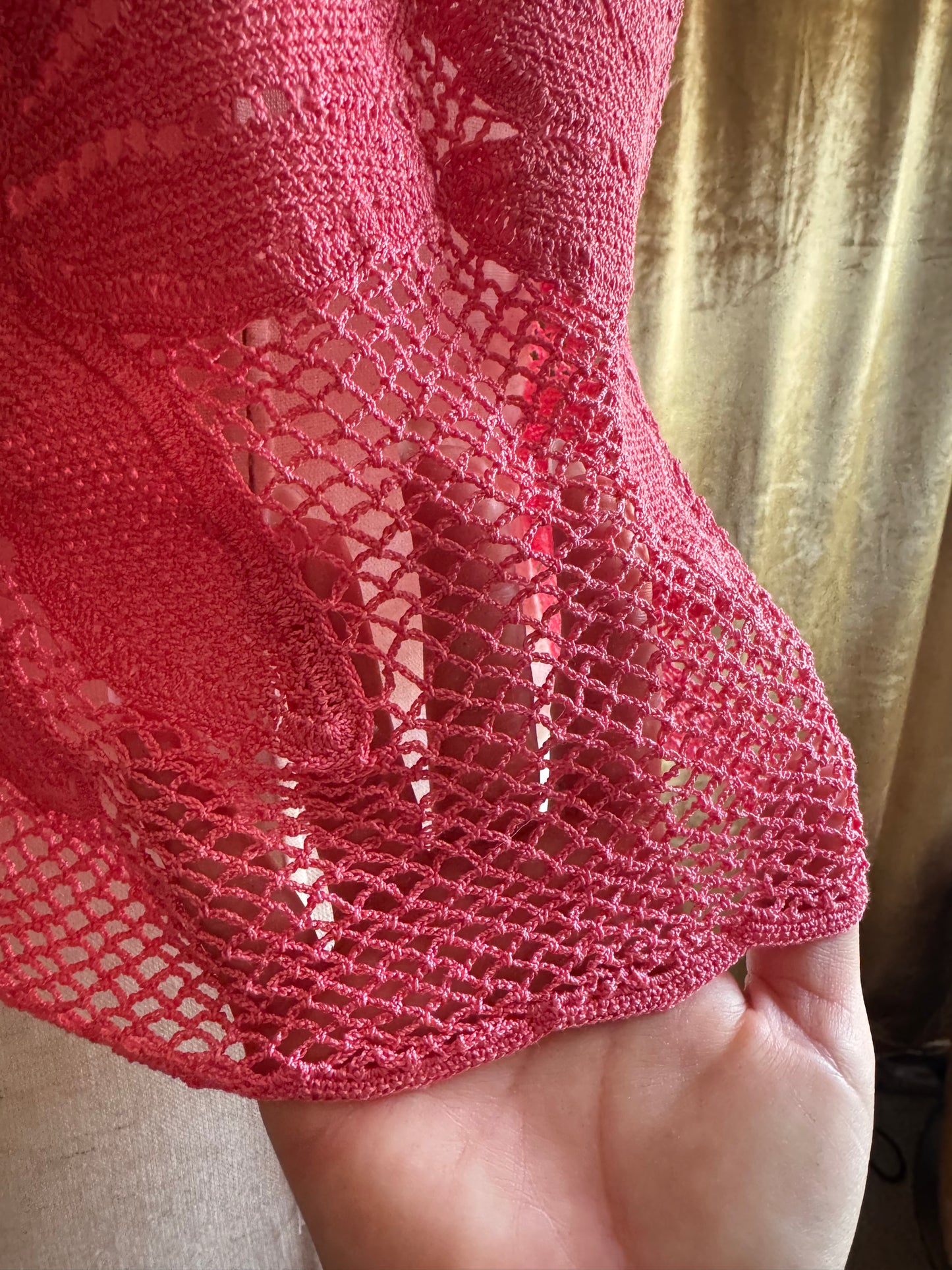 Vintage Crochet Top, Pink | M