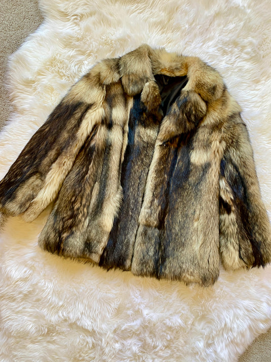 Genuine Fox Fur Coat, Short, Great Condition, Brown, Tan & Black | L