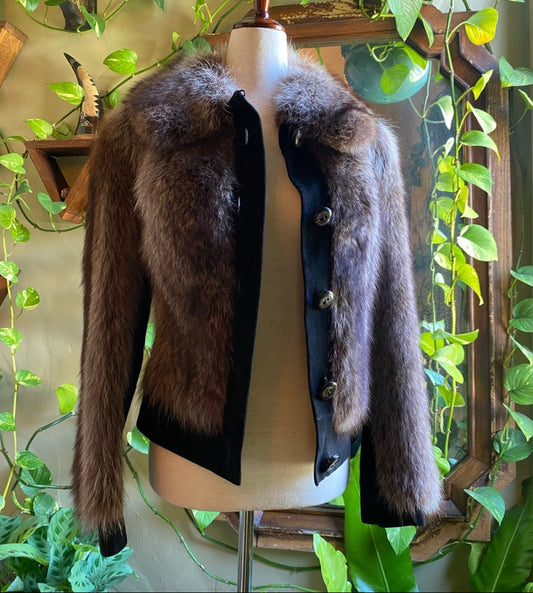 Vintage Fox Fur & Black Suede Jacket | Women's S