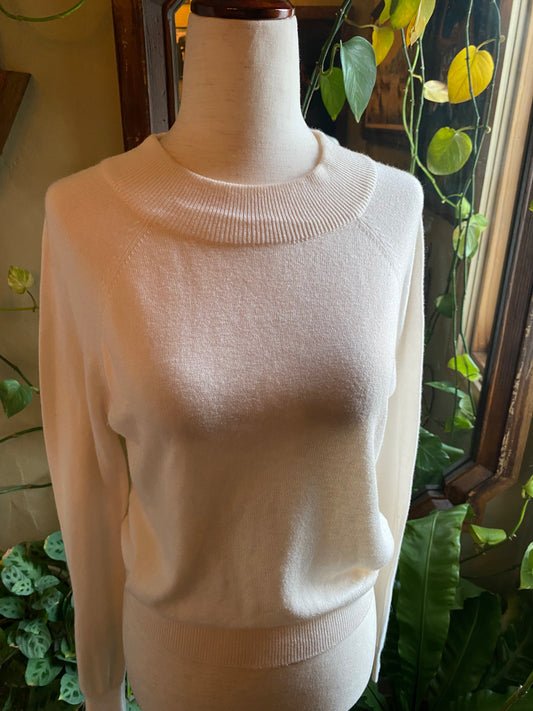 Vintage Sweater | Ivory, Long Sleeve, Waist Length | Zipper Closure | S/M
