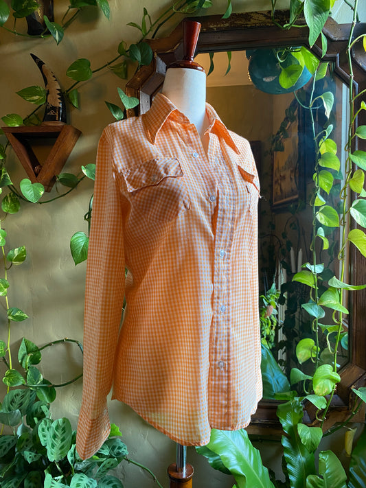 Vintage Men's Orange Levi's Gingham Button Up Shirt 1960s
