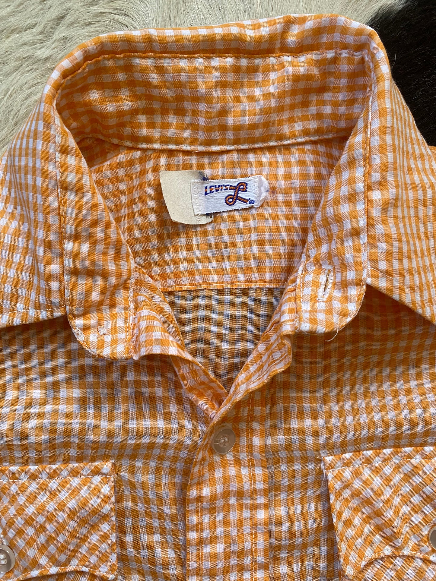 Vintage Men's Orange Levi's Gingham Button Up Shirt 1960s