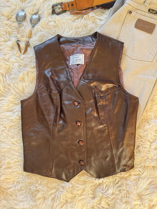 Women’s Vintage H BAR C Leather Vest | Brown | Cowgirl Western | XS