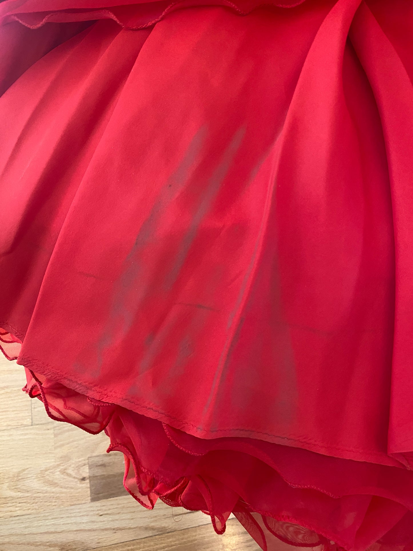 Vintage Dress, ILGWU, Red Chiffon 70’s 80s | XS
