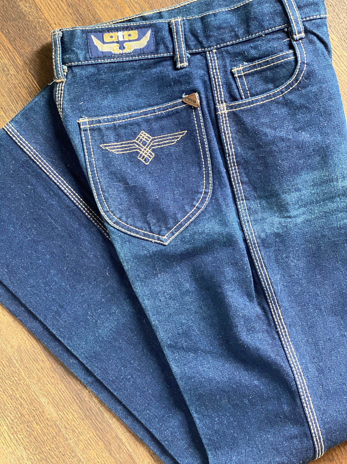 1970’s Vintage High-Rise Jeans by Anthony ATB |Thunderbird Design Stitching | XXS-XS