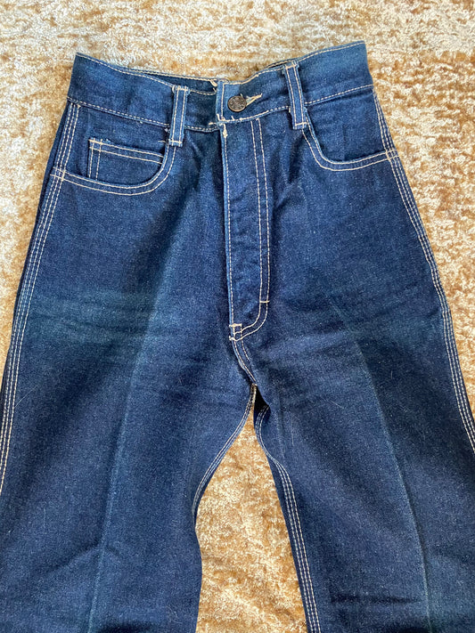 1970’s Vintage High-Rise Jeans by Anthony ATB |Thunderbird Design Stitching | XXS-XS