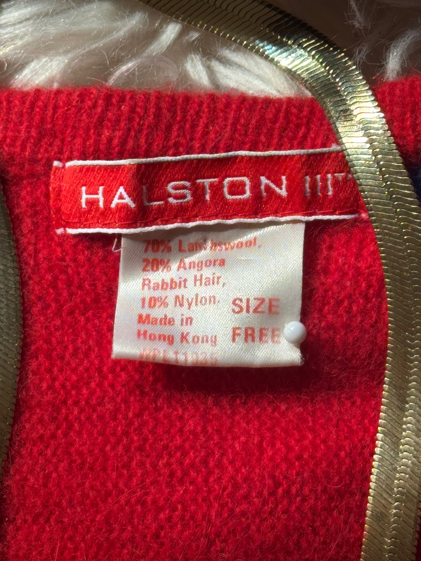 Vintage Halston III Angora Wrap Color Block Sweater | Blue, Black, Red