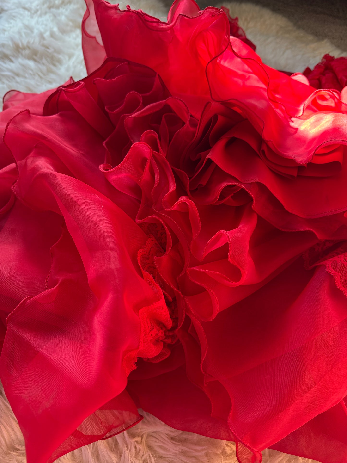 Vintage Dress, ILGWU, Red Chiffon 70’s 80s | XS
