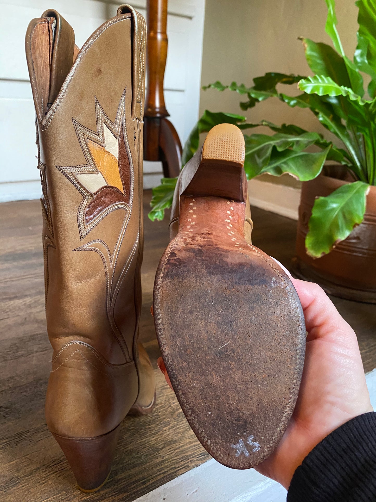 Vintage Dan Post Heeled Western Cowgirl Boots | Mid-Calf | Womens 5M