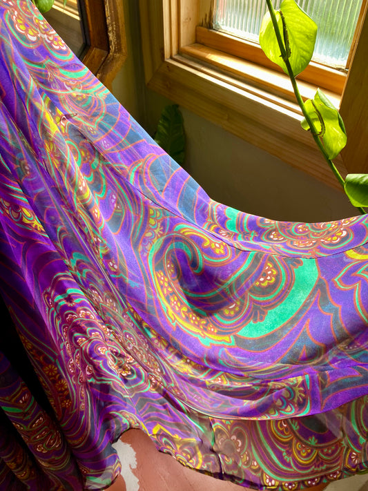 Vintage 1960s Deadstock Jack Bryan Dress Set, Halter Dress & Poncho | Peacock Colors | Size 12 XS-S