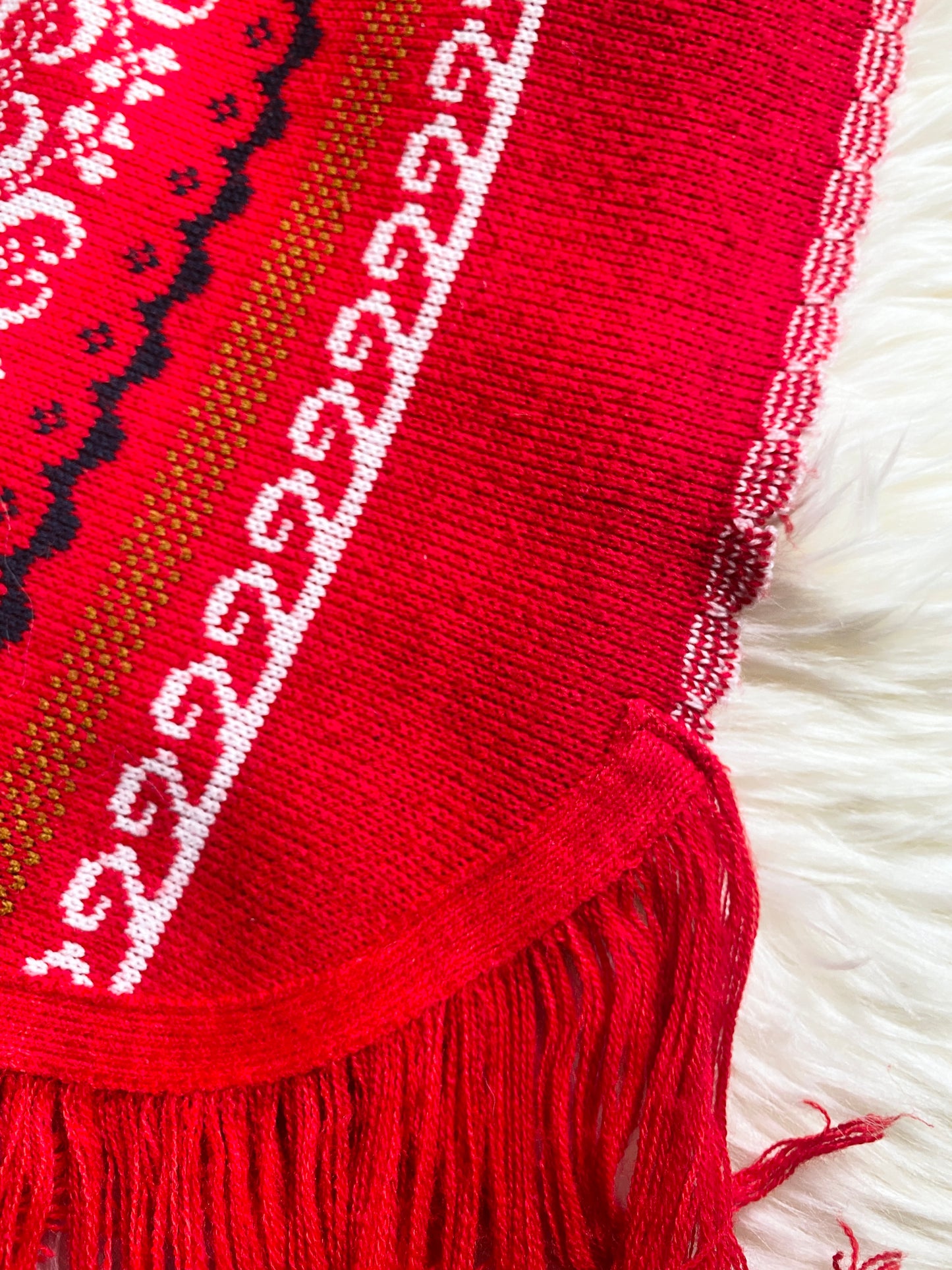 Vintage Southwest Poncho Knit Sweater w/ fringe | 1960s 1970s | Red White & Blue | OS