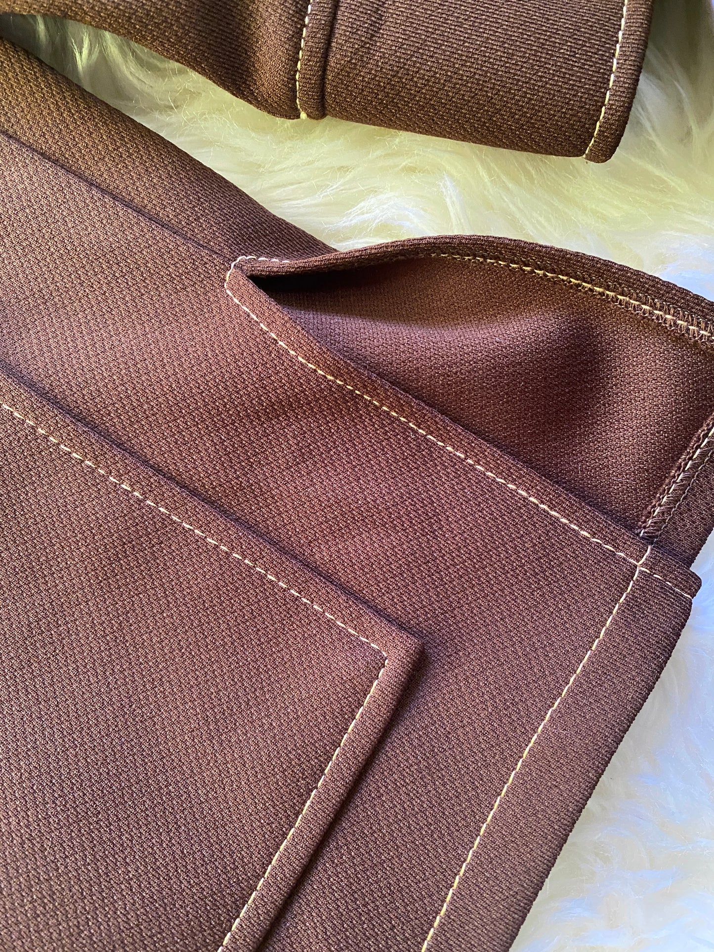 Vintage Mens Western Button-Down Shirt, 1970s, Brown Polyester, Lightweight with Front Patch Pockets