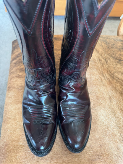 Lucchese Classics Handmade Black Cherry Goat Skin Leather Western Boots, Sz 10