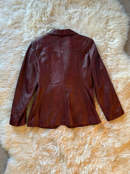 Vintage H Bar C Oxblood Burgundy Leather Jacket, Blazer, Western M/L