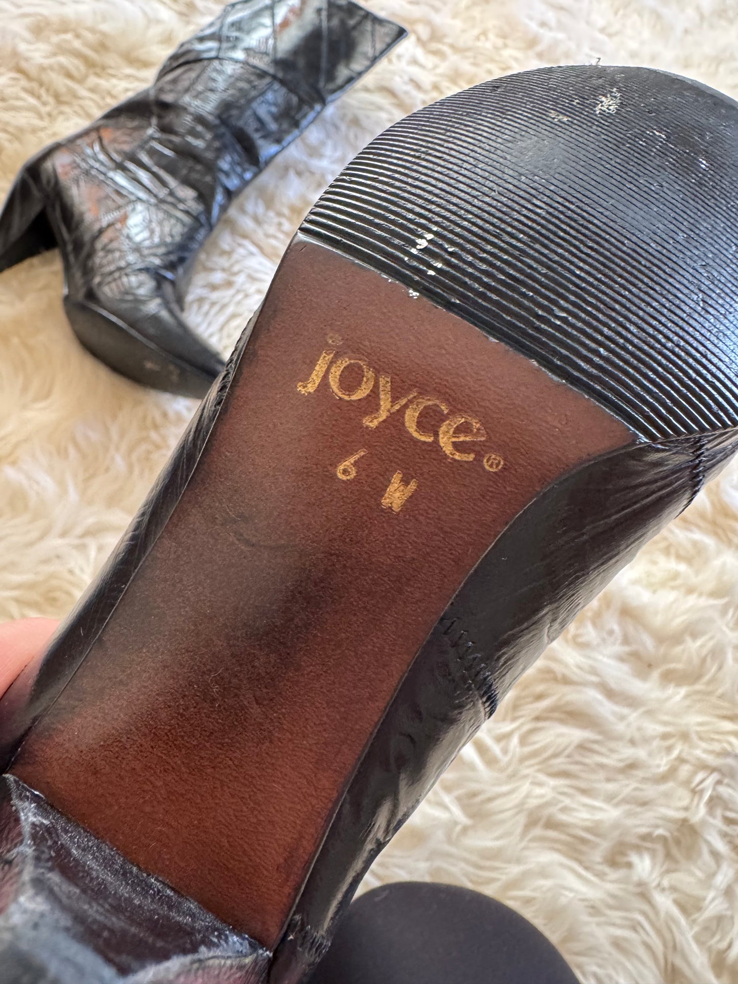 Women’s Vintage 1970’s Black Eel Skin Boots, 6 W