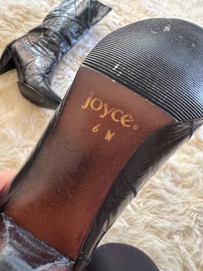 Women’s Vintage 1970’s Black Eel Skin Boots, 6 W