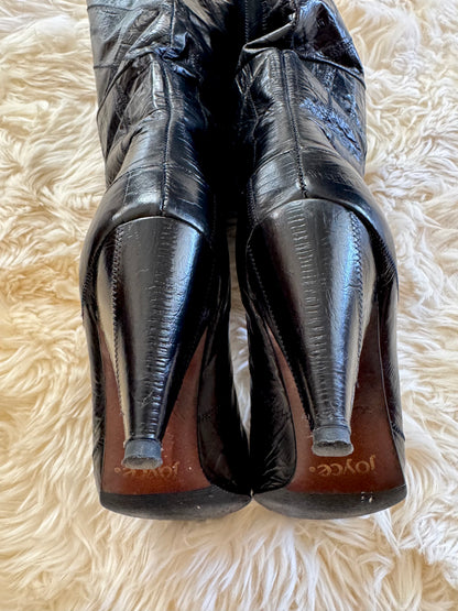Women’s Vintage 1970’s Black Eel Skin Boots, 6 W
