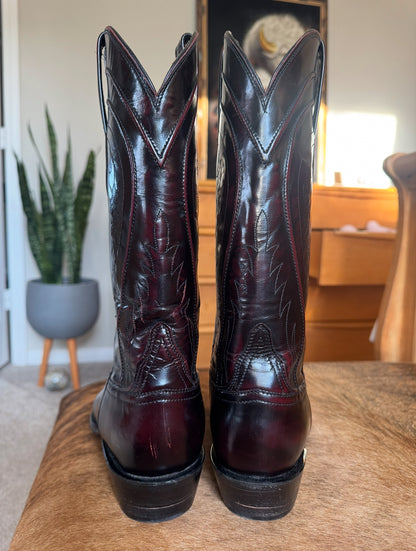 Lucchese Classics Handmade Black Cherry Goat Skin Leather Western Boots, Sz 10