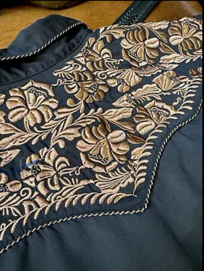 Men’s Scully Embroidered Pearl Snap | Black & Bronze | XXL