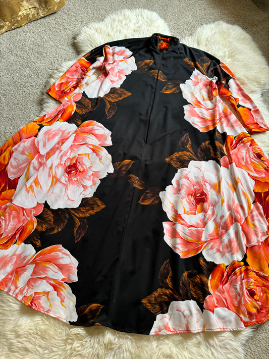 Vintage 1970s Georgie Keyloun Floral Hostess Dress, Housecoat OS