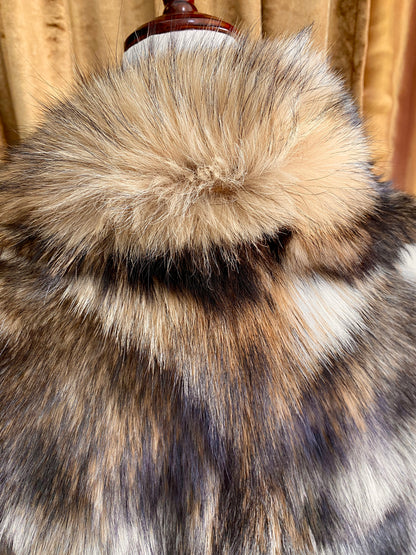 Genuine Fox Fur Coat, Short, Great Condition, Brown, Tan & Black | L