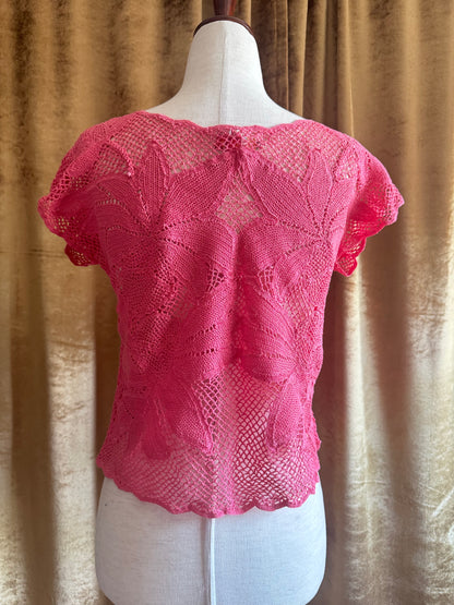 Vintage Crochet Top, Pink | M