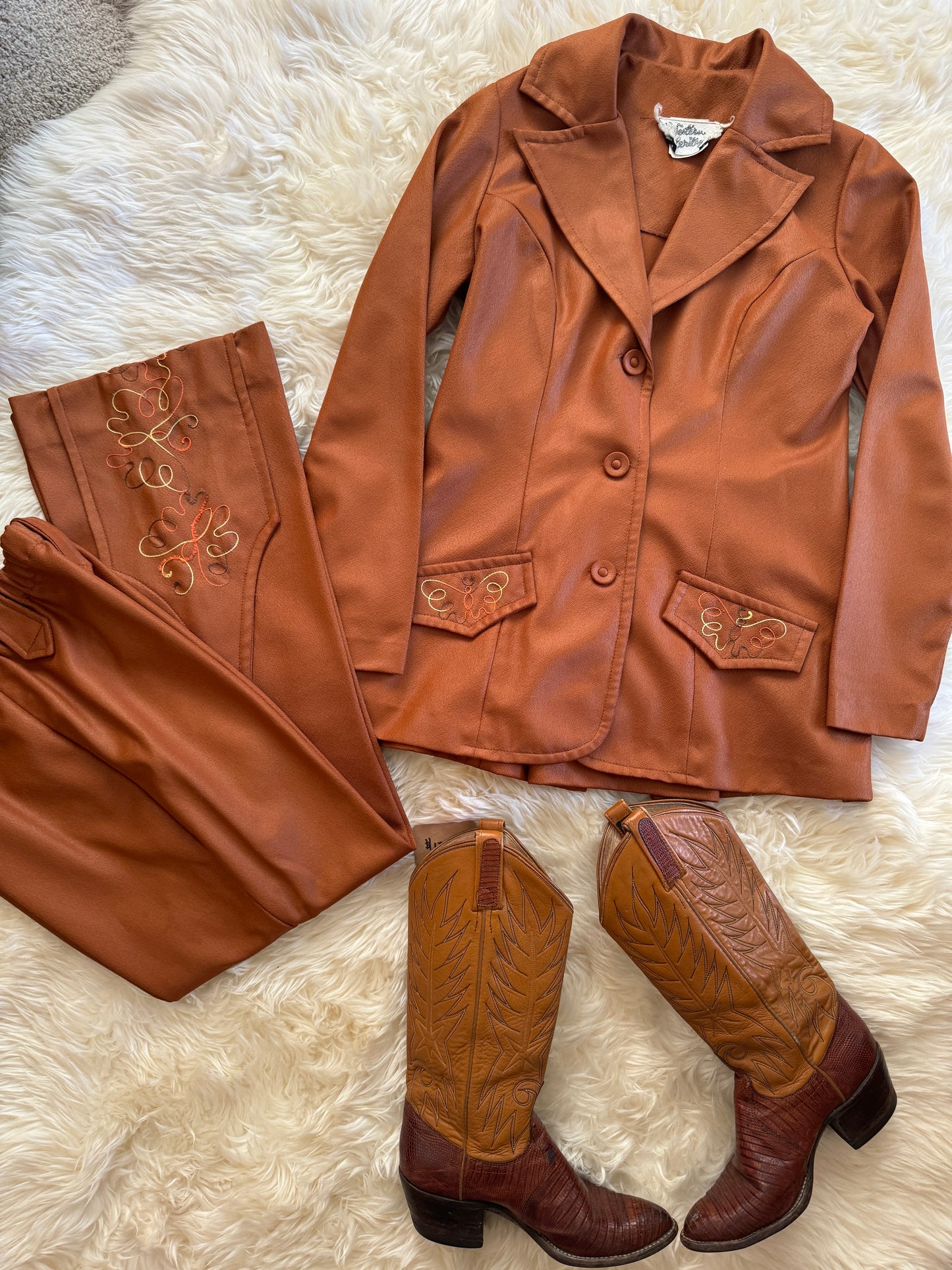 Women’s Western Vintage Pant Suit Set | Chain Stitch Design | XS-S