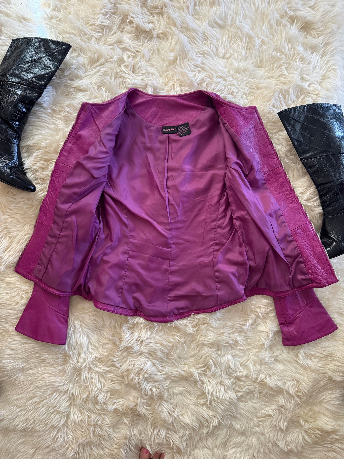 Shape fx Leather Jacket, Magenta | XS/S