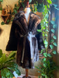 Vintage Chocolate Faux Fur Coat w/ Belt | plush, luxurious old Hollywood glam, big bell sleeves, oversized collar | Women's L