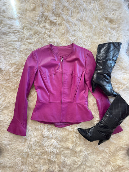 Shape fx Leather Jacket, Magenta | XS/S