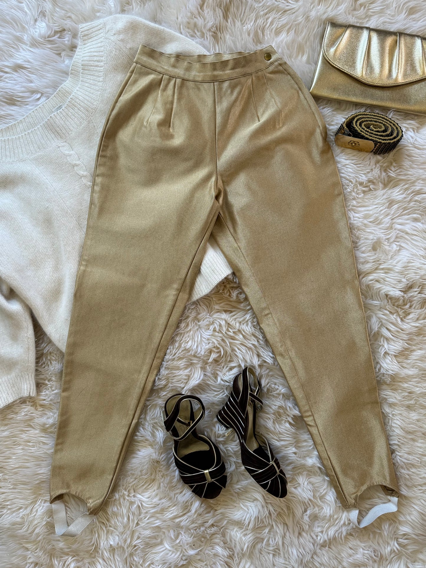 Vintage Stirrup Pants, Metallic Gold, XXS-XS