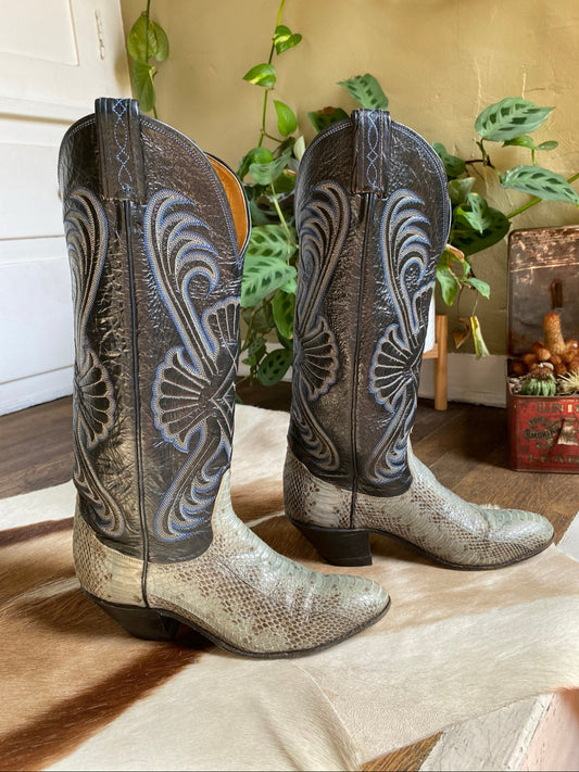 Vintage Tony Lama Python Leather Boots, Womens 5B