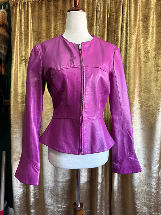 Shape fx Leather Jacket, Magenta | XS/S