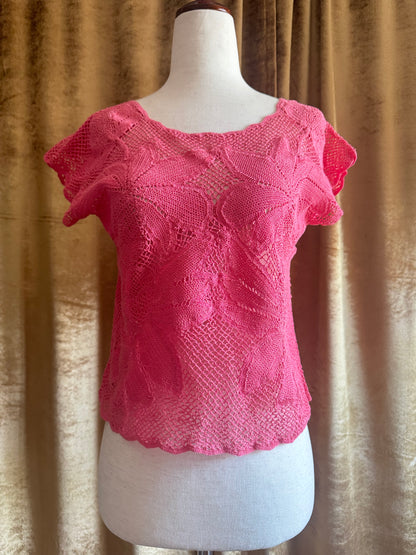 Vintage Crochet Top, Pink | M