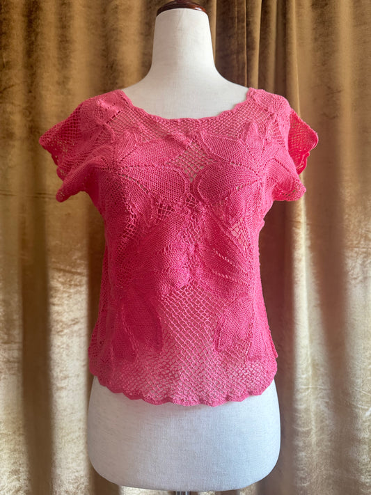 Vintage Crochet Top, Pink | M