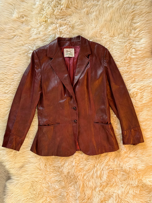 Vintage H Bar C Oxblood Burgundy Leather Jacket, Blazer, Western M/L